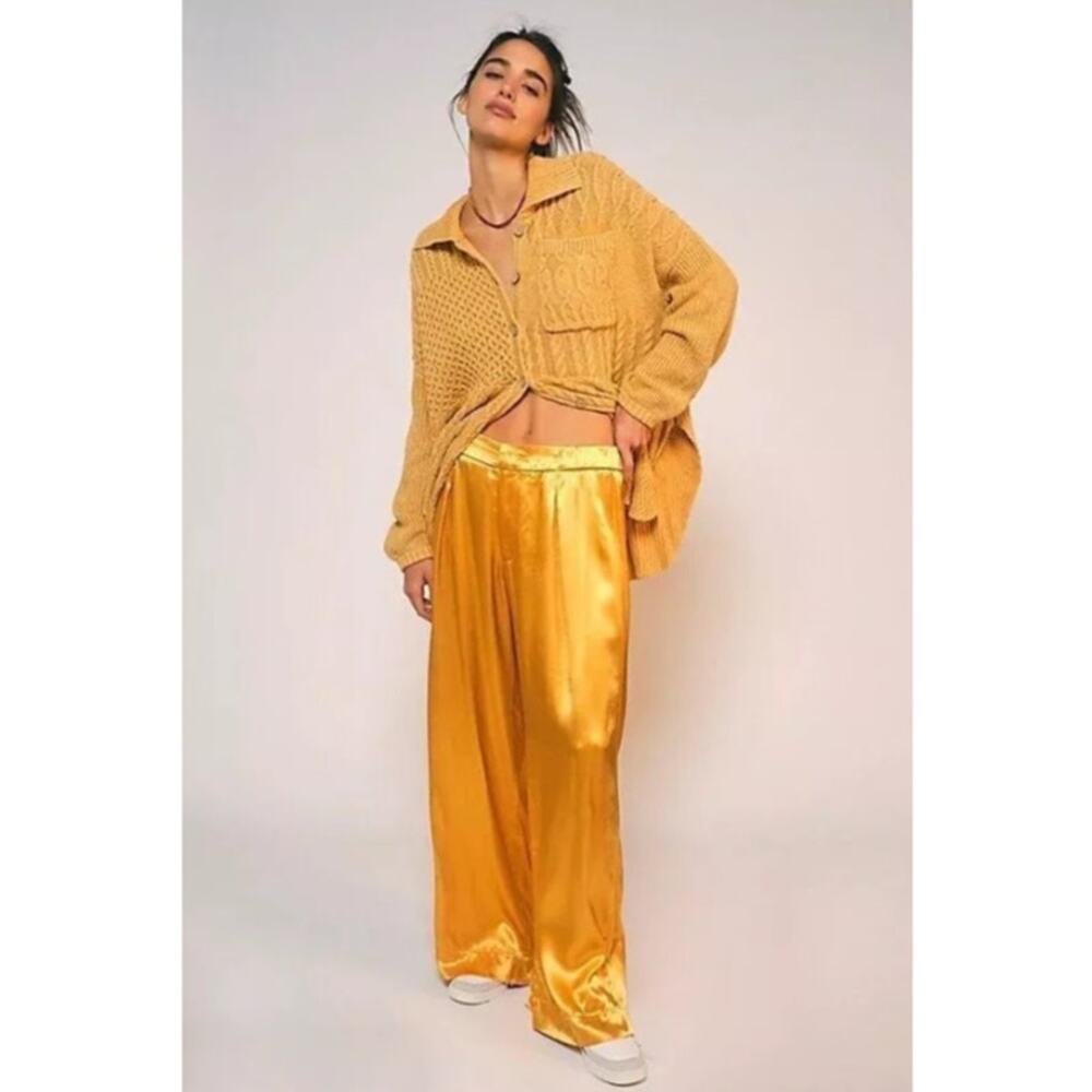 Free People Say Anything Oversized Cable Knit Cardigan Sweater in Yellow Size XS